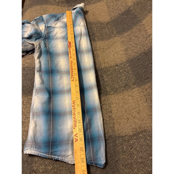 Rafter C Mens Western Plaid Pearl Snap Button Short Sleeve Shirt Sz M Cowboys - Picture 8 of 8